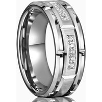 Tungsten Carbide Men's Ring, White Zircon 8mm Couple Wedding Ring, Fashion Hip Hop Suitable for Daily Wedding Party Wear