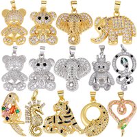 Juya 18K Gold Silver Plated Micro Pave Zircon Decorations Animal Parrot Bird Bear Elephant Tiger Leopard Snake Charms Supplies