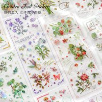 1pack/3Pcs Gold Foil Long Strip Flower & Fruit Stickers Retro Luxury Style DIY Handmade Album Scrapbooking Decorative Paper