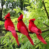 3pcs Lifelike Artificial Red Cardinal Birds Vibrant Hanging Ornaments for Home Garden Decor Realistic Feather Design Bird Decor