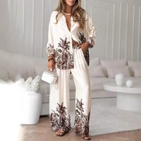 Women's Summer 2-Piece Set Elegant Printed Top with Half Sleeves And Fashionable Casual Loose Wide Leg Pants Ensemble