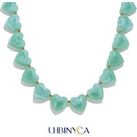 Colorful Acrylic Heart Necklace, Handmade Jewelry for Women, Stainless Steel Spring Summer Fashion Party Accessories