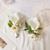 White Tulip Lily of the Valley Wedding Bouquet Buttonhole for Groomsmen Bridesmaids Wedding Photography Shoots