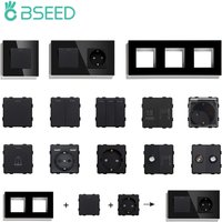 BSEED Wall Light Switches Module Parts Glass Frames Black USB Sockets Function DIY EU CAT5 TV Sockets ST TEL Power Outlet Parts