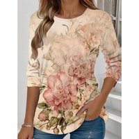 Summer Fashion Women's Floral Graphic Elegant Round Neck Long Sleeve T-Shirts Y2K Casual Tops Womens Clothing Harajuku Pullover