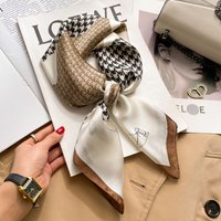 Paisley Houndstooth Printed Square Scarf Coffee Color Thin Smooth Neck Scarf Vintage Style Sunscreen Headscarf For Women 70cm