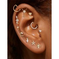 CANNER 1PC 925 Sterling Silver Moon Eght-pointed Sar CZ Ear Bone Flat Back Puncture Earring For Women Ins Piercing Earrings