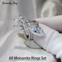 Serenity Luxury 5ct Marquise Cut Moissanite Rings Set Women Gift S925 Bands Jewelry 100% Sterling Silver D Color Wedding Rings