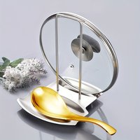 1pc Pot Lid & Spoon Holder with Draining Tray - No-Drill, Multi-Functional Rectangular Rack for Cabinet & Countertop Storage