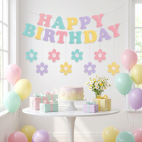 Macaron Colored Daisy Flower Birthday Letter Banner Decorations 2D Felt Hanging Spirals Garland Girls Princess Baby Shower Party