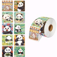 500pcs/Roll 25mm Square Cartoon Panda Stickers - Kids Cute Animal Adhesive Seals for Envelopes, Gifts, DIY Laptop Decoration