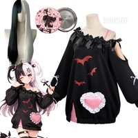 NTE Lacrimosa Moon Lullaby Cosplay Costume Wig And Badge Neverness To Everness Gothic Bat Heart Off Shoulder Oversize Sweatshirt