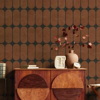 Mid-century Arch Motif Geometric Wallpaper,Brown and Dark Gray Wall Mural For Home Decoration. Self-adhesive Or Tradition Papers