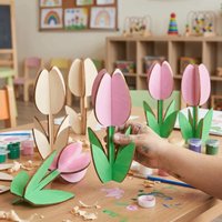 6 PCS DIY Wooden Flower Ornament Creative Funny Tulip Painting Crafts Parent-child Interaction Decoration Mother's Day Gifts