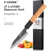 F.YOUNG 4-Zoll Japanisches Handgefertigtes Obstmesser aus Damaszener Stahl, Professionelles Küchenmesser, Scharfes Schälmesser, Vielseitiges Kochmesser