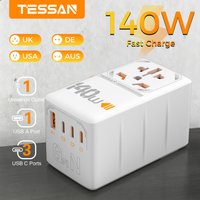 TESSAN 140W/100W GaN Universal Travel Adapter with USB Port Fast Charging International Plug Adapter EU UK USA AUS for Travel