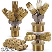 3/4/5-Head Adjustable Brass Misting Nozzles w/ Base Adapter 0.8mm Atomizing Sprayer Outdoor Courtyard Garden Cooling Humidifying