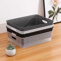Plastic Rectangular Flat Basket Kitchen Bathroom Document Cosmetic Storage Basket Desktop Organizer Japanese Style Home Storage