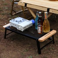 Outdoor Camping Table Chair Set Real Wood Iron Mesh Foldable Picnic Table Simple Anti-Scalding Blackened Style Leisure Furniture