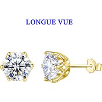 14K Gold Filled Moissanite Ear Stud Piercing Anti-allergy AU585 K Gold Push-Back Stud Earrings for Women Birthday New Year Gift