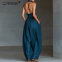 Spring High Waist Tie-up Wide Leg Pants Jumpsuit Woman Sexy Criss Cross Halter Backless Zips Romper Summer Solid Office Overalls