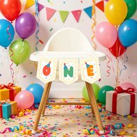 1st Birthday Fun to be One Themed Party Decoration Colored Ribbon Garland Banner,Bohemian Style Birthday Hat,Kids Baby Shower