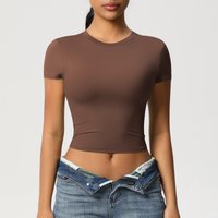 Women's Solid Color Nylon Tight Slim Sports Short Sleeve T-Shirt Gym Workout Quick Dry Breathable Sports Tops Outdoor Sports
