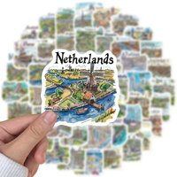50PCS World Famous City Landmark Buildings Hand Drawn Travel Map Graffiti Stickers for Laptop Phone Waterproof Decal