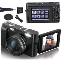 4K 48MP Compact Vlogging Camera, Autofocus Anti-Shake, 3 Inch 180° Flip Screen with Flash, for Photography & Video
