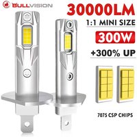 Bullvision H1 LED Headlight Bulb Mini 30000LM CSP for Car Headlamp Fanless Light Auto Diode Fog Lamps 12V 6000K Automobile 2PCS