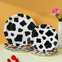 10/25/50pcs Disposable Cow Paper Plates Black White Pattern for Farm Animal Western Themed Party Supplies