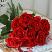 FS 10pcs/pack High Quality Imitation Red Rose Home Decoration Bridal Wedding Bouquet Artificial Holding Flower