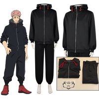 Yuji Itadori Cosplay Costume Set with Wig Black Jacket Hoodie Uniform Anime Sportswear Halloween Unisex