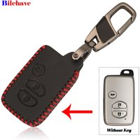 jingyuqin 3 Buttons For Toyota Land Cruiser Prado 150 Camry Prius Crown Keys Keychain Red Leather Case Replacement