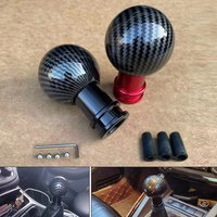 Universal Car Gear Shift Knob Shifter Lever Round Ball Shape Carbon Fiber Look with 3-Adaptor M12 M10 M8 Car Accessories
