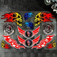 1SET Motorcycle Skull Flame Waterproof Vinyl Sticker Set For Biker Helmet Car Decal