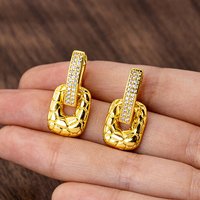 Luxury 24K 9999 Pure Gold real gold Women's Earrings with Diamond Geometric Square Earrings