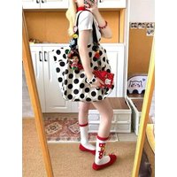 Korean Style Simple Polka Dot Large Capacity Canvas Tote Bag Double Sided Shoulder Bag for Commuting And Class Casual Leisure...
