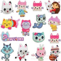 15pcs Gabby's Dollhouse 3D DIY Patch Cloth Stickers Sew on Embroidery Patches Applique Iron on Clothing Pants Decor Sewing
