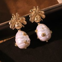 Bee Shell Bead Bohemian Style Earrings Vintage 18k Plated Pendant Earrings Banquet Women's Jewelry GE0665