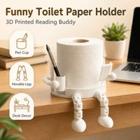 Creative Toilet Paper Roll Holder 3D Printed Reading Buddy Tissue Stand with Pen Storage Clip for Bathroom Desk Bedside