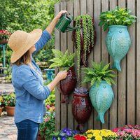 Wall Hanging Fish Flowerpot Rustic Style No-Drill Wall Mounted Planter Planter Pot Vintage Decorative Floral Ware Home Courtyard