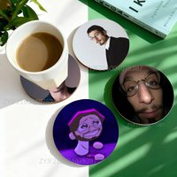 BBno$ Check Round Wooden Coasters Heat Resistant Non-slip Drink Cafe Decoration 2D Flat Color Print Coasters Set