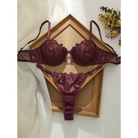 Brownish RedBra Set Double Layer Design No Skin Irritation Comfortable Underwear Women's Fashion Color Block Bralette