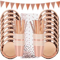 Décorations d'anniversaire en or rose ensemble de vaisselle jetable gobelet en papier adulte mariage décorations de fête d'anniversaire enfants babyshower fille