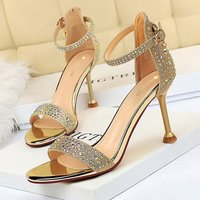 Frauen Sommer Sandalen 8,5 cm High Heels Strass Kristall Mitte Heels Knöchel Riemchen Sandalen Dame Hochzeit Event Party Gold Schuhe