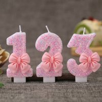 Pink Glitter Number Candle Cute Bowknot Birthday Candles 0-9 for Cake Topper Kids Princess Theme Party Decoration Shower