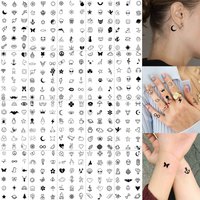 28 Sheets 504 PCS Tiny Small Temporary Tattoos For Women Men Fingers Hands, Cartoon Bohemia Fake Tattoo Stickers For Kids Face