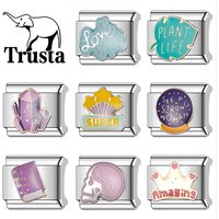 Trusta 2025 Magic Stone Book Charm Italian Links 9mm Bracelet Stainless Steel for Girls Birthday Gift DIY Jewelry Wholesale N327