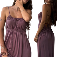 Elegant Summer Backless Dress Spaghetti Strap Sexy High Waist Drawstring Purple Party Dress Evening Sleeveless Women Long Dress